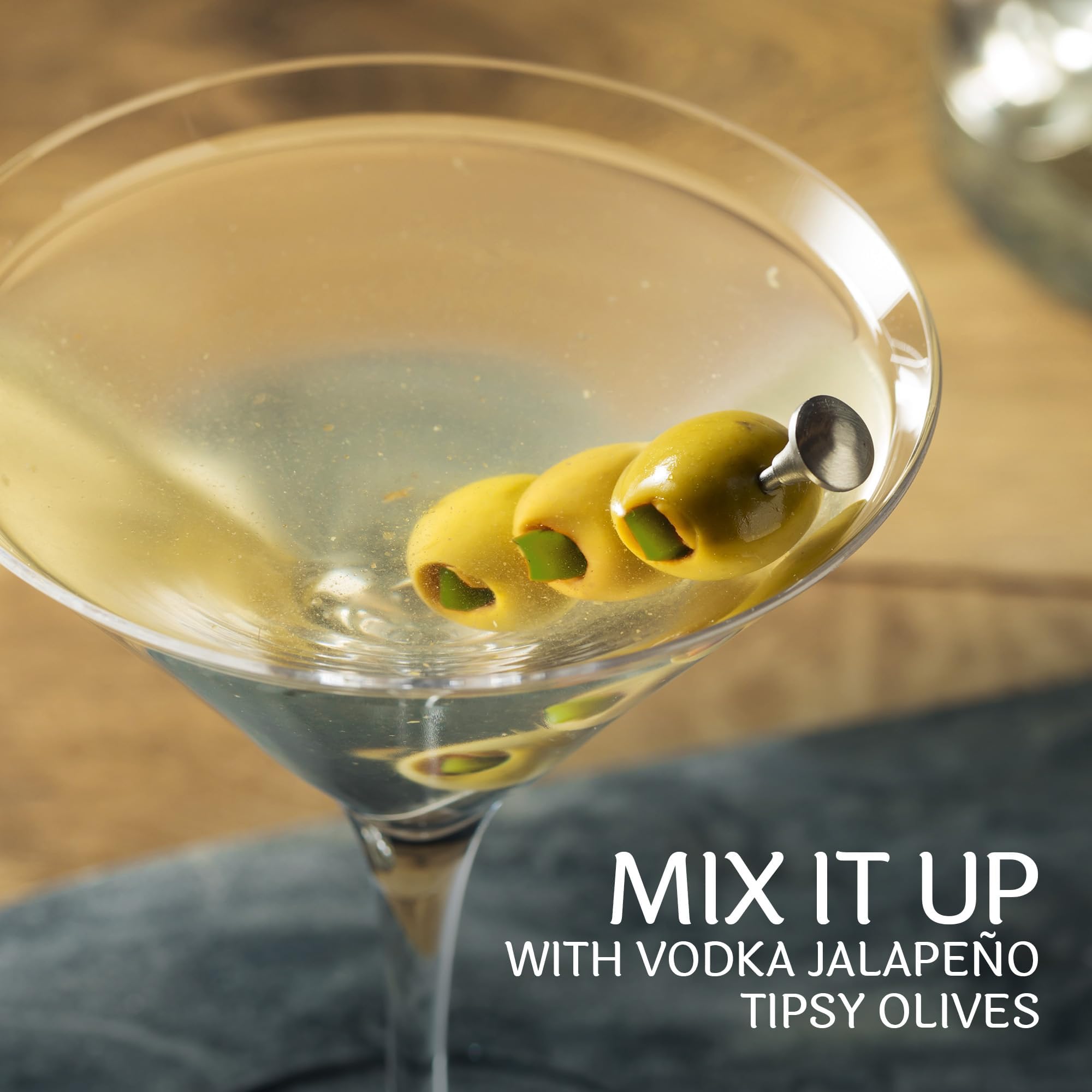 Premium Jalapeño Stuffed Green Olives in Vodka - 5oz Cocktail Garnish for Martinis, Bloody Marys & Vodka Drinks | Kosher Certified | Sable & Rosenfeld | Perfect for Home Bars, Parties & Gourmet Gift Baskets