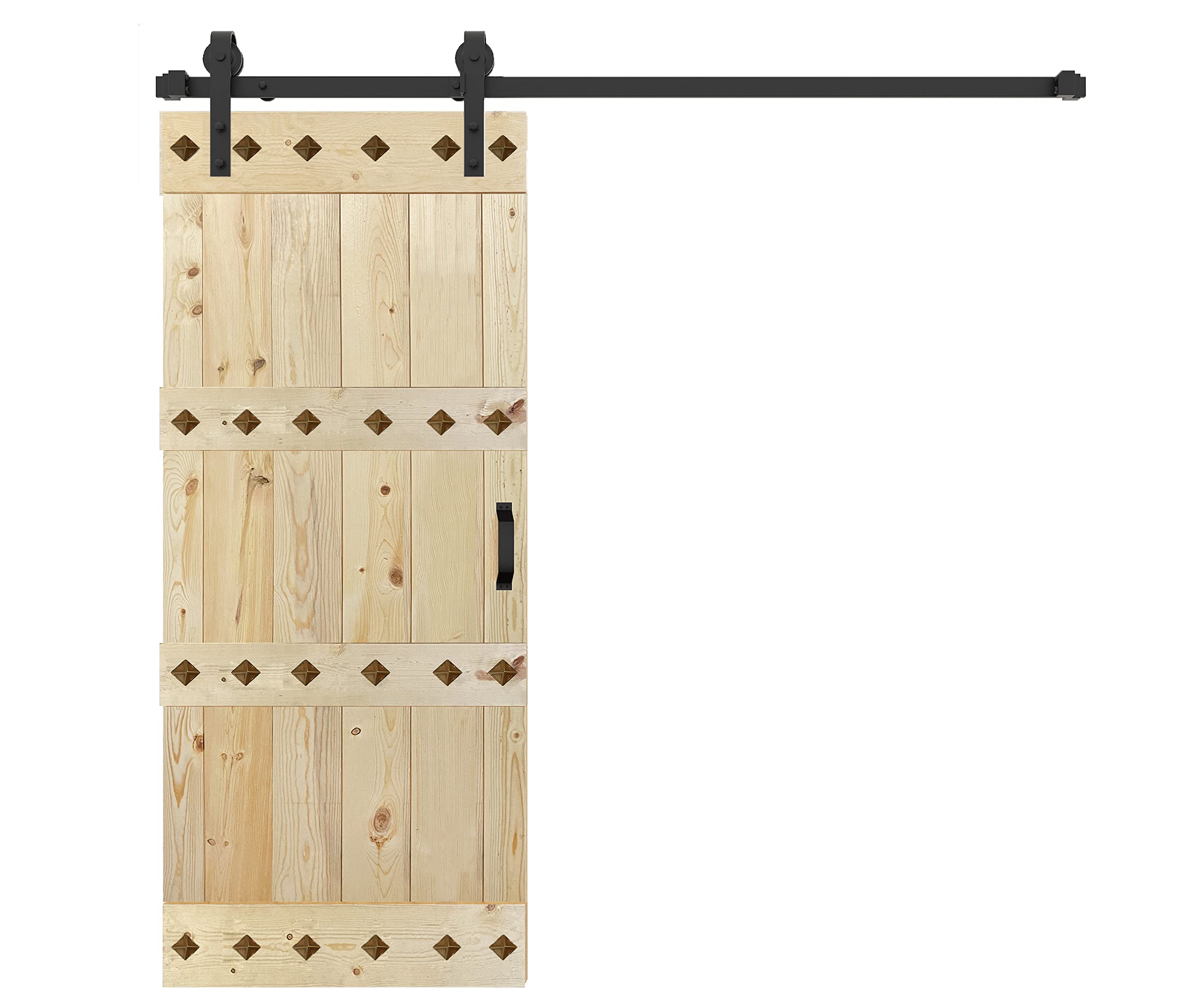 38in x 84in Knotty Pine Wood Sliding Barn Door - Mid-Century Style Interior Door with Pre-Drilled Holes & Hardware Kit (Unfinished) - Perfect for Bedrooms, Closets, and Farmhouse Style Homes
