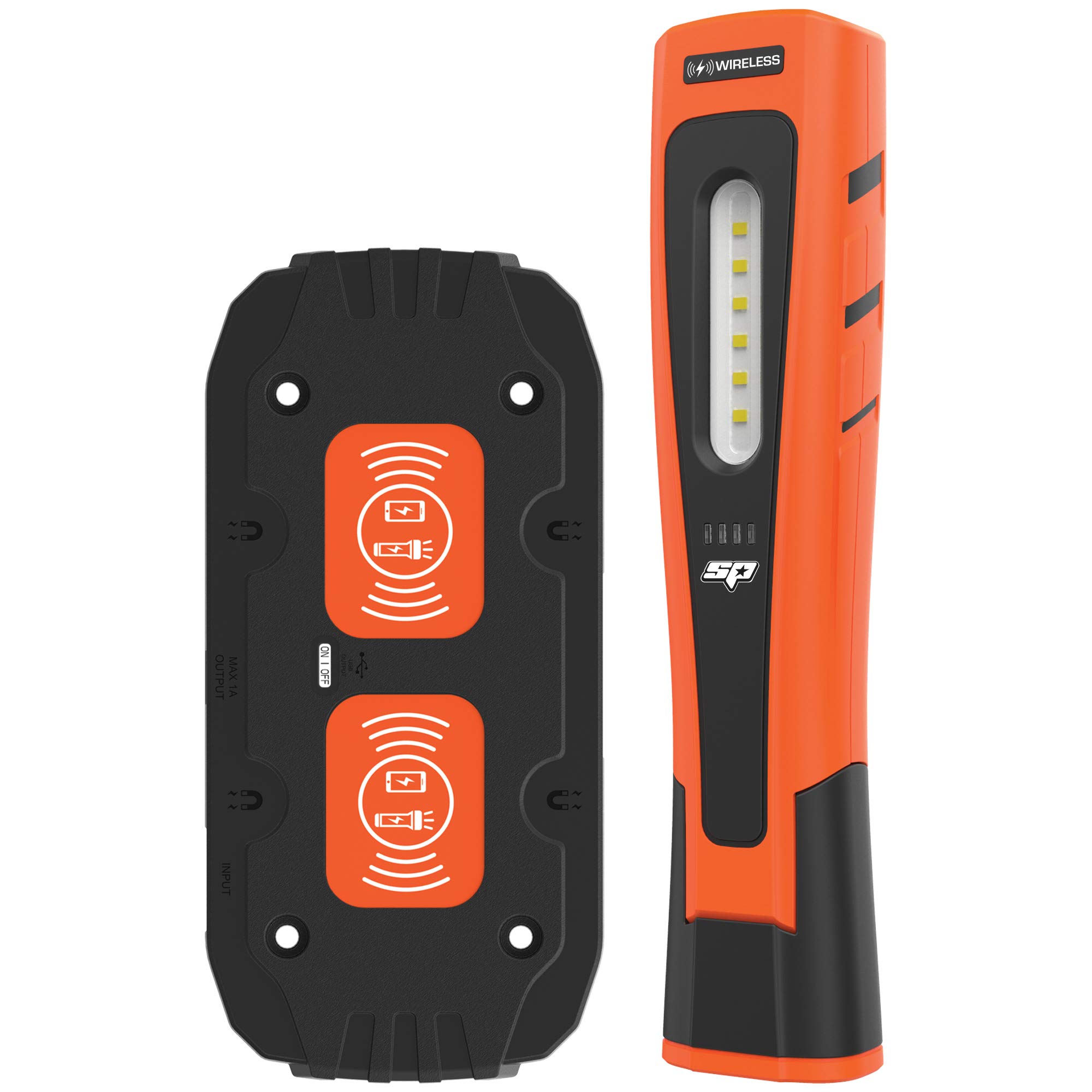 SP Tools Wireless Charging Work Light Flashlight - Bright LED Portable Task Light with USB Power Bank for Camping, Emergency, and Home Repairs