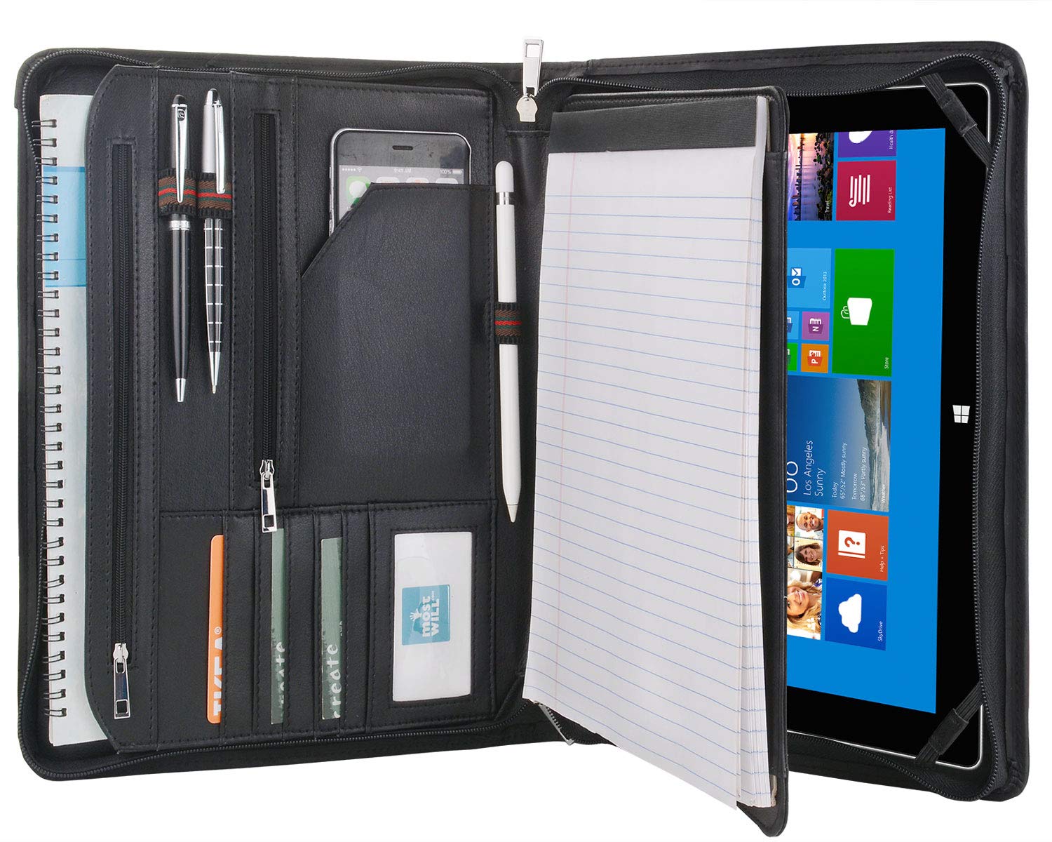 Vintage Crazy-Horse Leather Portfolio Case for Microsoft Surface Pro 7/Pro 6 - Handmade Business Padfolio with Zipper Organizer | Perfect for Office, Meetings & Professional Presentations