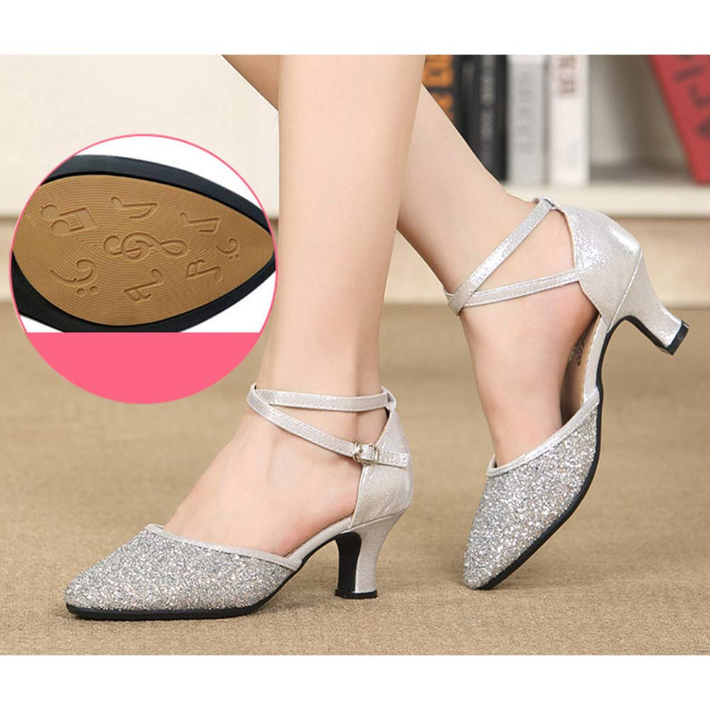 SWDZM Women's Glitter Latin Dance Shoes - Closed Toe Ballroom Salsa Heels for Women | Professional Dance Shoes for Latin, Salsa, Tango & Ballroom | Perfect for Dance Competitions, Performances & Party Events