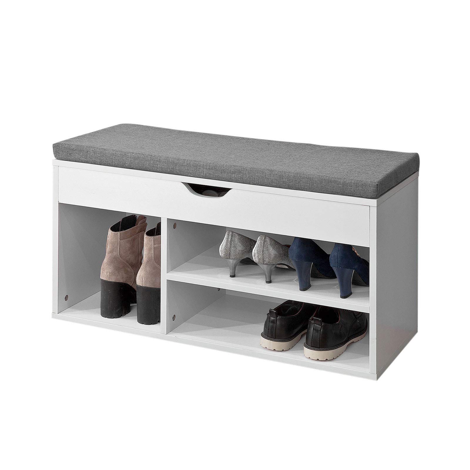 Haotian FSR45-HG Shoe Storage Cabinet with Lift-Up Bench Top & Grey Cushion - 12-Pair Shoe Rack Organizer for Entryway, Bedroom, or Closet - Space Saving Shoe Bench for Home & Apartment Organization