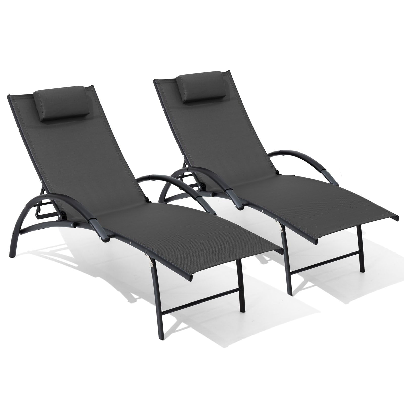 Crestlive 2-Pack Outdoor Chaise Lounge Chairs - Adjustable Reclining Poolside Sunbathing Chairs, All-Weather Patio Furniture for Backyard, Beach, Deck & Garden (Black) | Perfect for Relaxing by the Pool or Tanning in the Sun