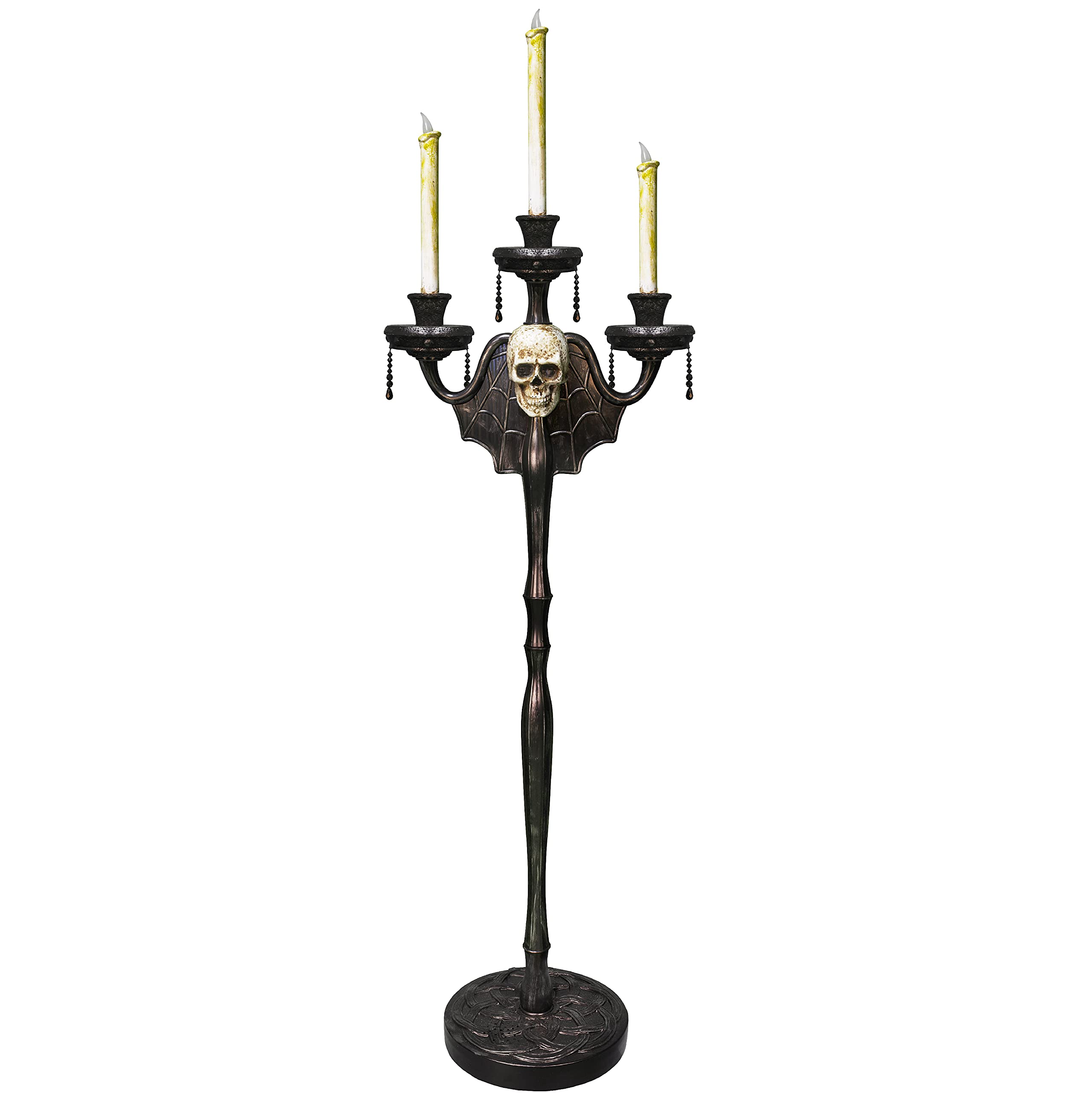 Skeleteen Animated Halloween Candelabra Decor - Gothic Haunted Mansion Black Skull Floating Candle Holder for Spooky Party Decorations (1 Piece) | Perfect for Halloween Parties, Haunted House Themes & Gothic Home Decor