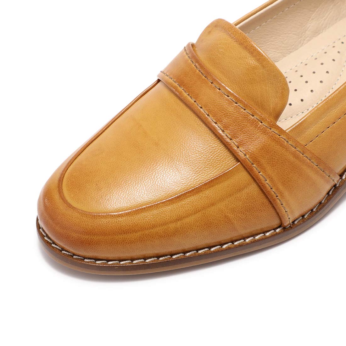Mona Flying Women's Genuine Leather Penny Loafers Slip-On Flats - Comfortable Office & Casual Shoes for Women - Perfect for Work, Business Meetings, and Everyday Wear