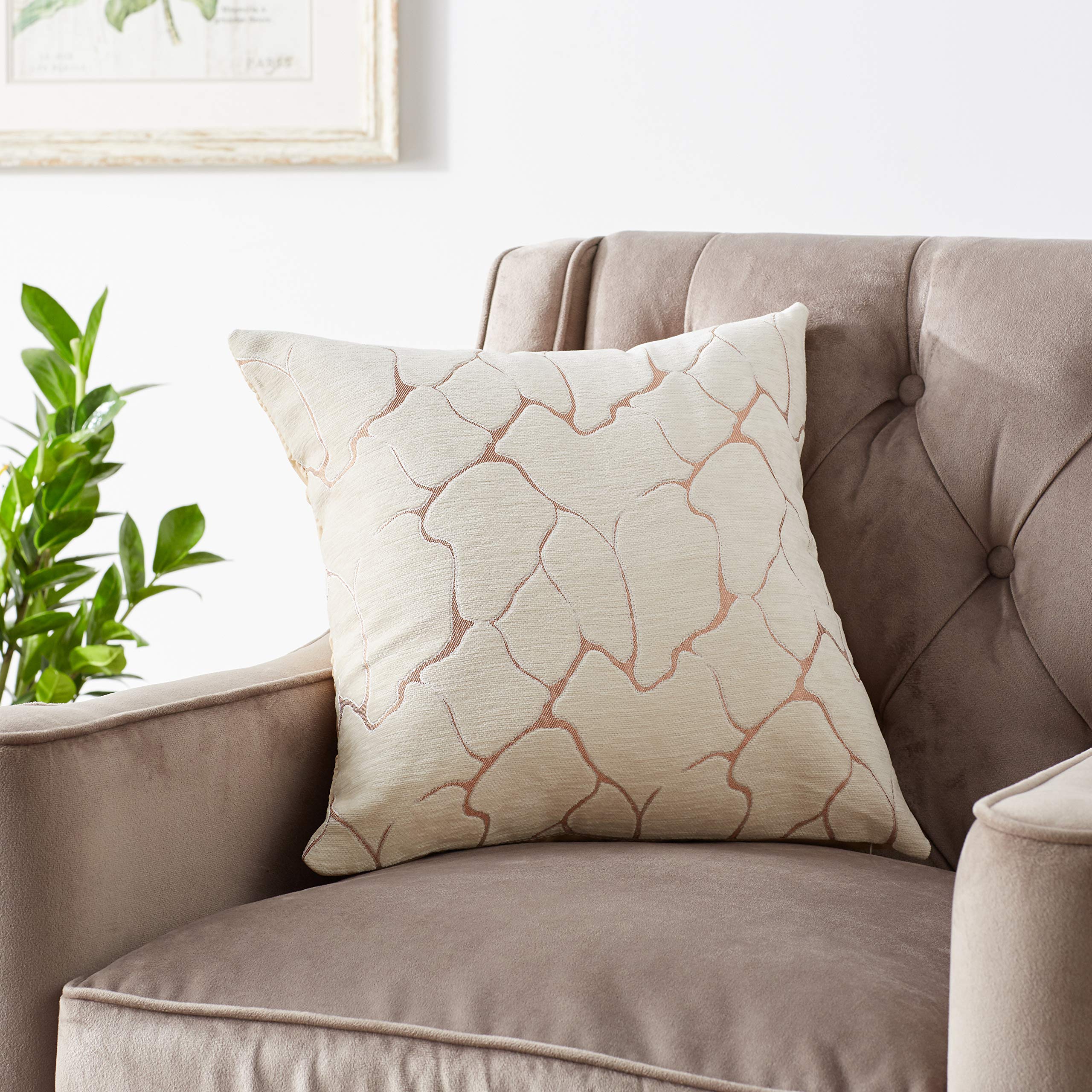 Violet Linen Milano Artistic Decorative Throw Pillows 18x18 Inches - Gold Accent for Sofa, Bed & Home Decor