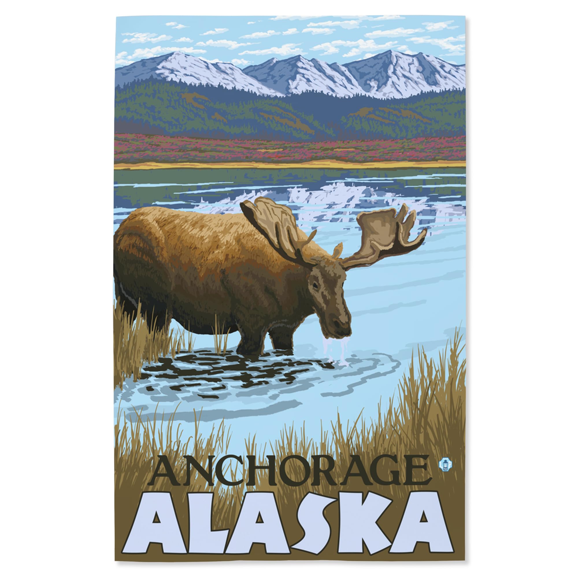 Lantern Press 16x24 Inch Giclee Art Print - Moose Drinking at Lake in Anchorage Alaska - Wildlife Wall Decor for Living Room, Office & Cabin