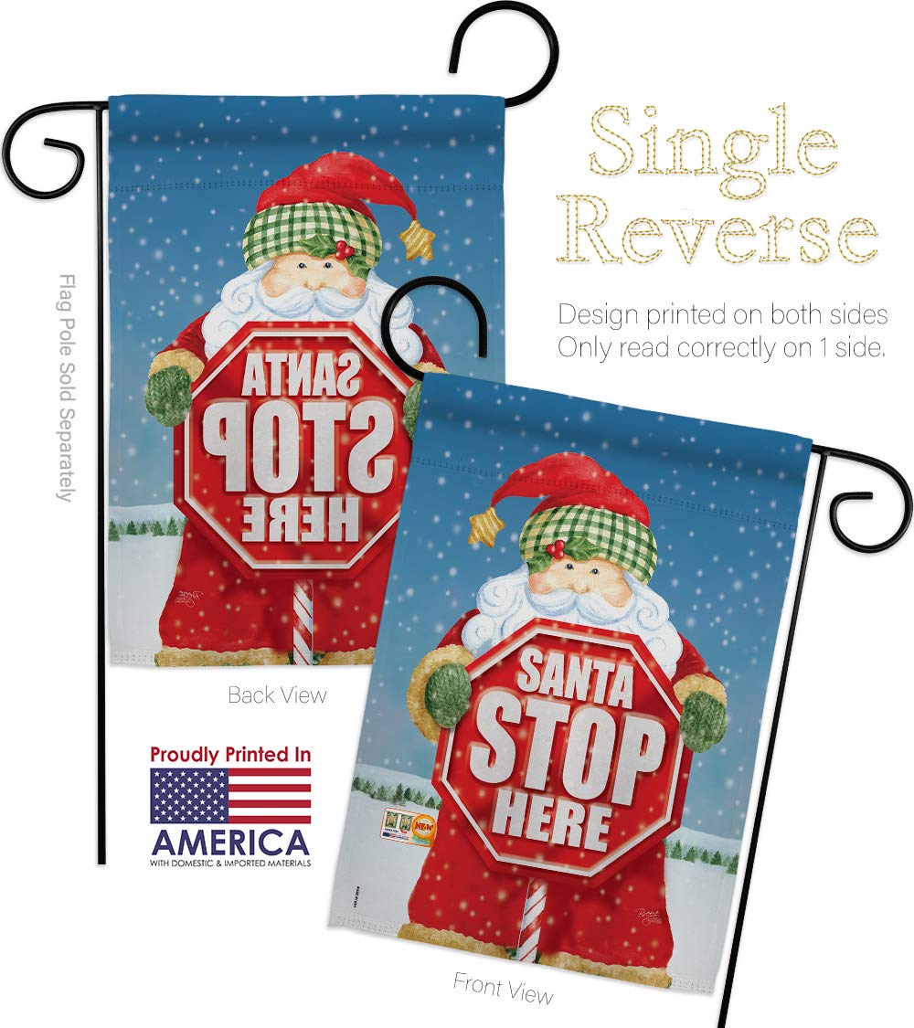 Santa Stop Here Christmas Garden Flags Set - Winter Holiday Decor, Reindeer & Snow Design - 28x40 Inch Outdoor Yard Banner for Xmas Decorations - Made in USA - Perfect for Front Porch, Lawn, and Seasonal Festive Displays
