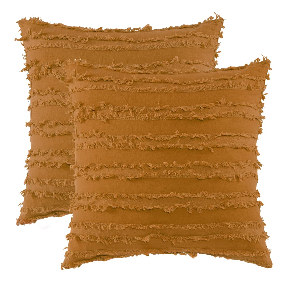 GIGIZAZA 20x20 Inch Cotton Burnt Orange Cinnamon Throw Pillow Covers - Soft Linen Square Sofa Cushion Covers for Living Room, Bedroom & Outdoor Decor
