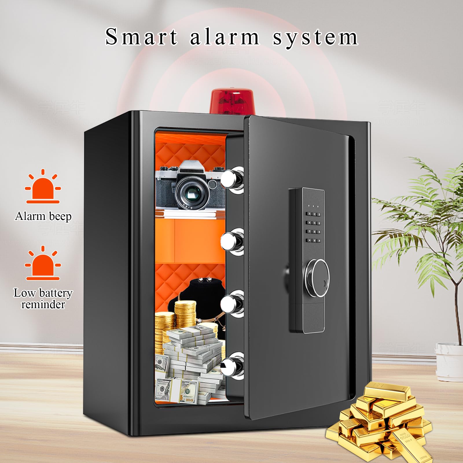 FABAO 2.0 Cubic Feet Fireproof Waterproof Home Safe Box with Digital Keypad & LED Light - Secure Money, Jewelry, Documents Storage for Hotel, Dorm, Office & Home Use - Includes Built-In Drawer & Emergency Keys