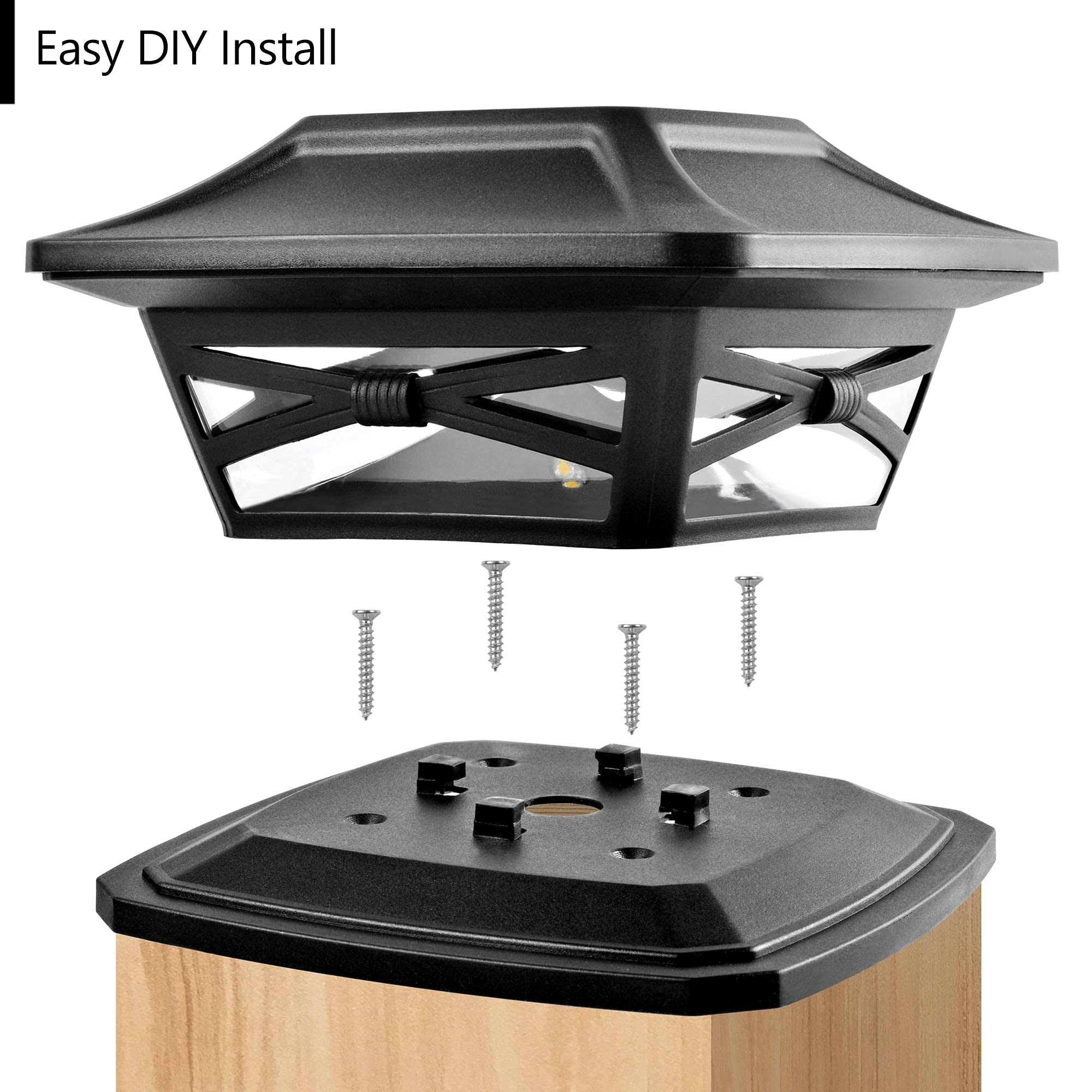 **DaVinci Lighting Flexfit (2 Pack) & Classic (4 Pack) Solar Post Cap Lights - Slate Black | Outdoor Solar Deck & Fence Lighting for Patio, Garden & Pathway**