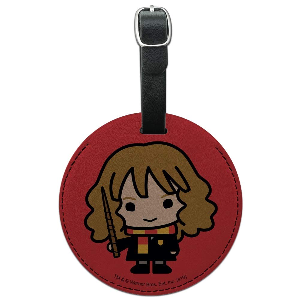 Harry Potter Chibi Hermione Granger Leather Luggage Tag - Cute Round ID Card Holder for Suitcases, Backpacks & Travel Bags - Perfect for Potterhead Fans & Travel Accessories