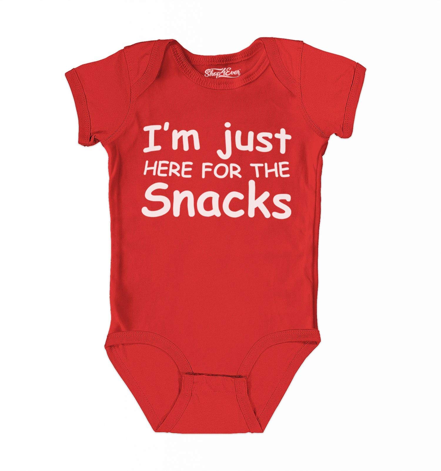 Shop4ever® 'I'm Just Here for The Snacks' Baby Bodysuit - 100% Cotton Romper for Newborns & Infants - Perfect for Playtime, Photo Shoots & Casual Outings
