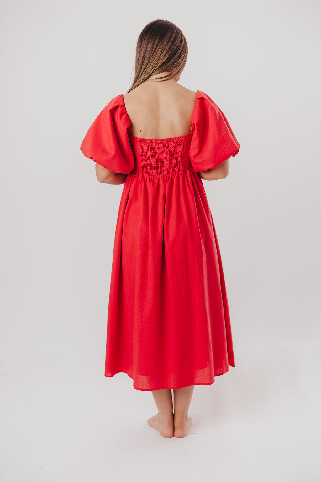 Hamilton Midi Dress in Red - Bump Friendly Maternity Dress (S-XL) | Flowy Summer Dress for Pregnancy, Baby Shower & Special Occasions