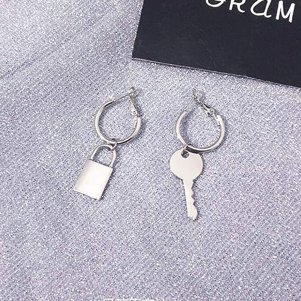 Lock and Key Earrings for Women - Asymmetric Dangle Hoop Earrings with Padlock & Key Design | Punk Edgy Aesthetic Jewelry | Perfect for Gothic, Boho & Everyday Fashion