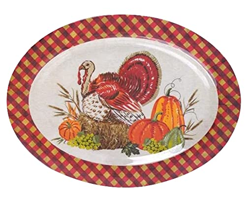 Set of 2 Durable 18-Inch Melamine Oval Serving Trays - Thanksgiving & Holiday Platters with Fall Harvest Design, Shatterproof & Reusable for Turkey, Appetizers, Parties, Buffets, and Family Gatherings - Perfect for Thanksgiving Dinner, Christmas Feasts, and Special Occasions