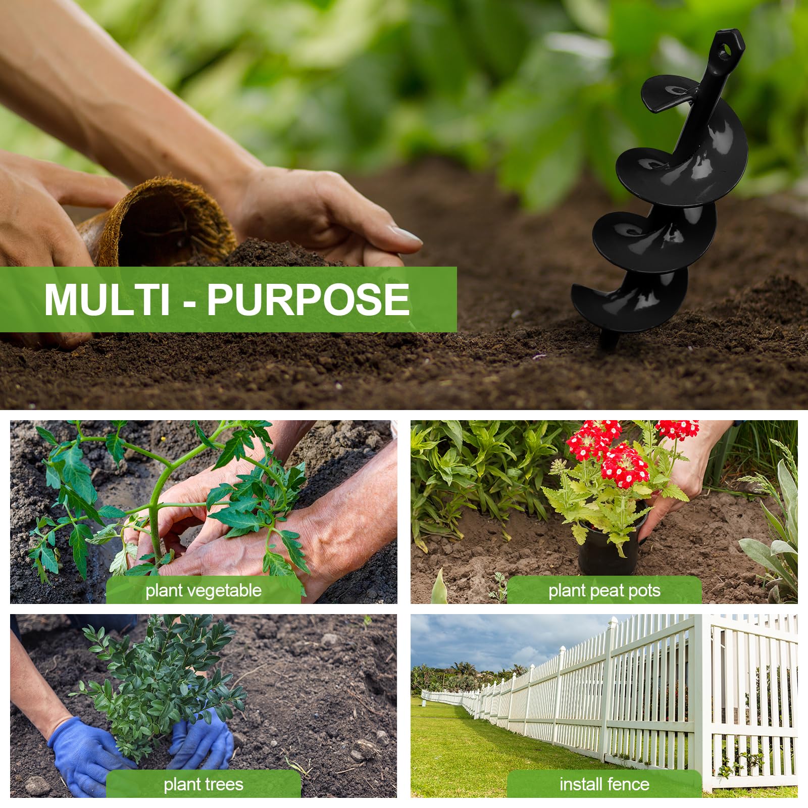 **1.8 x 14.6 Inch Garden Auger Drill Bit for Planting - Hex Drive Bulb & Flower Planter Tool - Post Hole Digger for Quick Planting (Black) - Perfect for Garden Beds, Pots & Landscaping**