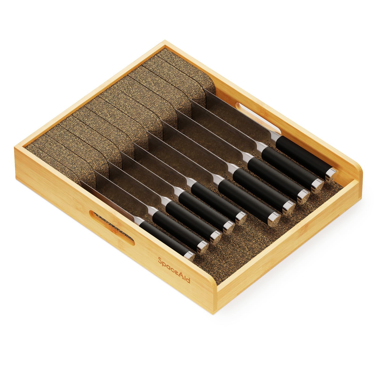 SpaceAid Large Bamboo Knife Drawer Organizer - Premium Steak Knife Holder & Kitchen Storage Insert for Drawers | Perfect for Kitchen Organization & Utensil Storage (Large Size)