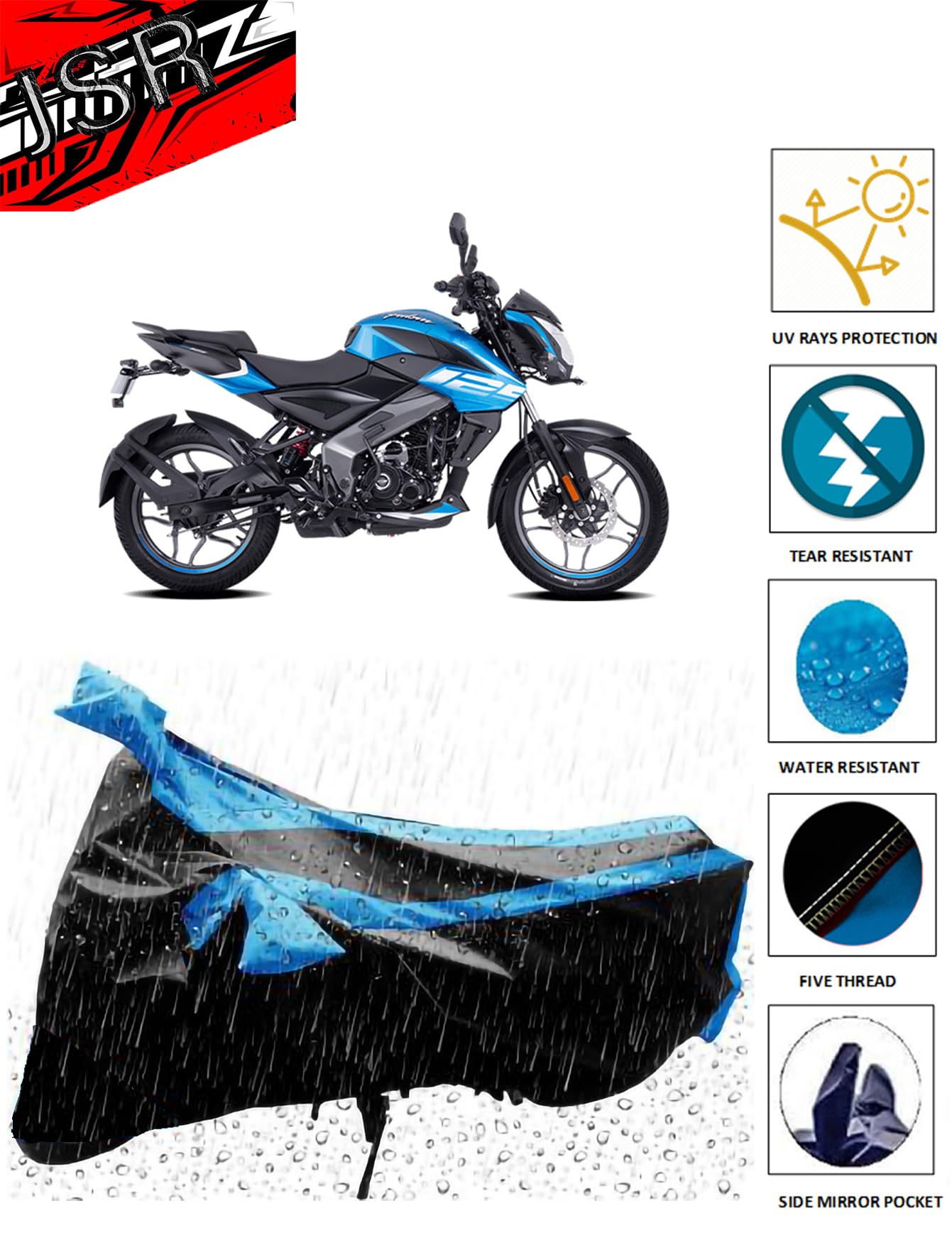 Premium Waterproof Bike Cover for Bajaj Pulsar NS125 & Scooty - UV Protection with Side Mirror Pockets | All-Weather Motorcycle Protection for Rain, Sun & Dust | Perfect for Outdoor Parking & Long-Term Storage
