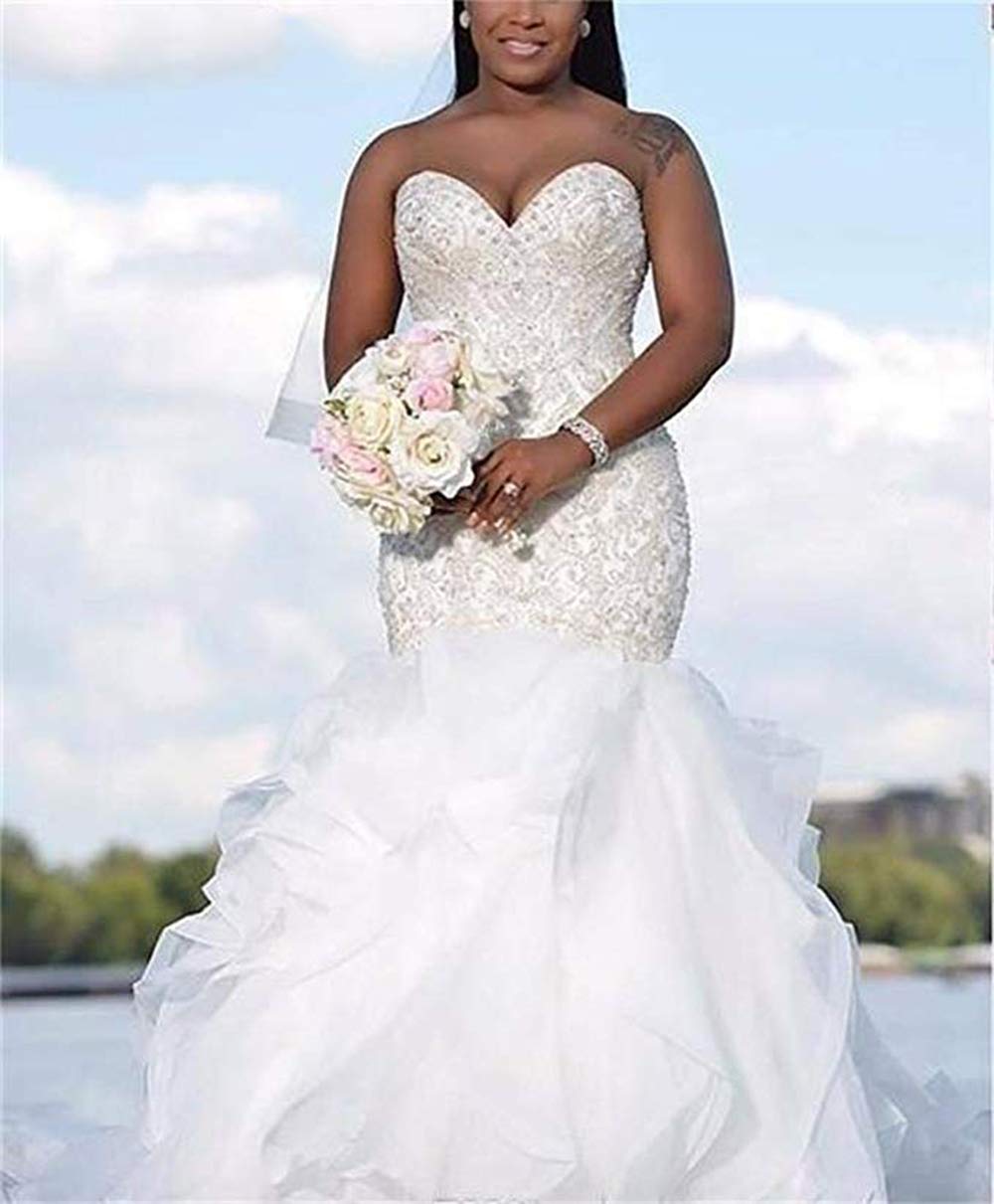 Elegant Sweetheart Neckline Mermaid Wedding Dress for Women - Long Beaded Pleats Bridal Gown | Perfect for Beach, Church & Formal Wedding Ceremonies