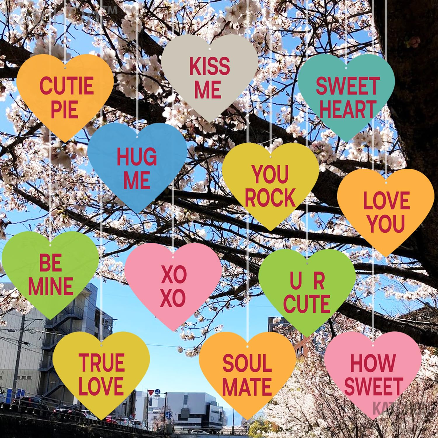 KatchOn Valentine's Day Conversation Hearts Decorations - Pack of 12, No DIY | Heart Garland for Valentine's Tree & Party Decor | Outdoor & Indoor Valentine's Decor | Perfect for Home, Classroom, Wedding & Party Decorations
