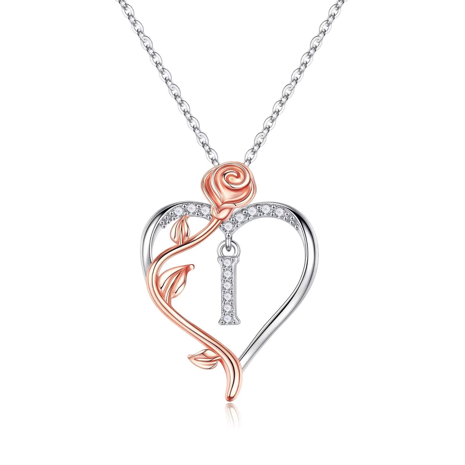 Yesteel Rose Heart Initial Necklace for Women - Personalized Letter Pendant Jewelry, Valentine's Day, Mother's Day, Anniversary & Birthday Gift for Her, Wife, Girlfriend | Perfect for Romantic Occasions & Everyday Wear