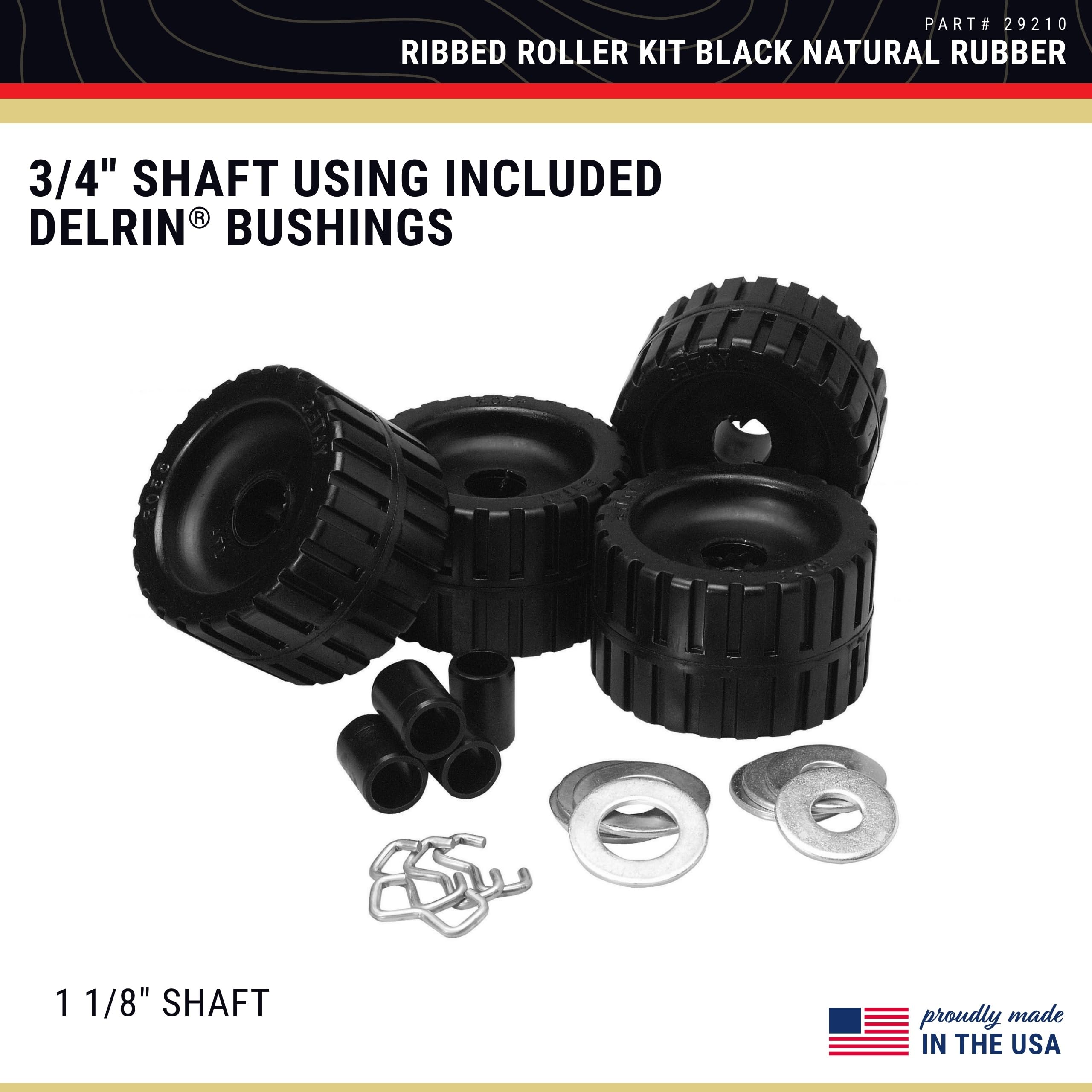 CE Smith Ribbed Roller Kit - Heavy Duty Boat & Trailer Rollers for Smooth Loading/Unloading - Durable Black Marine Hardware for Boat Ramps & Dock Use