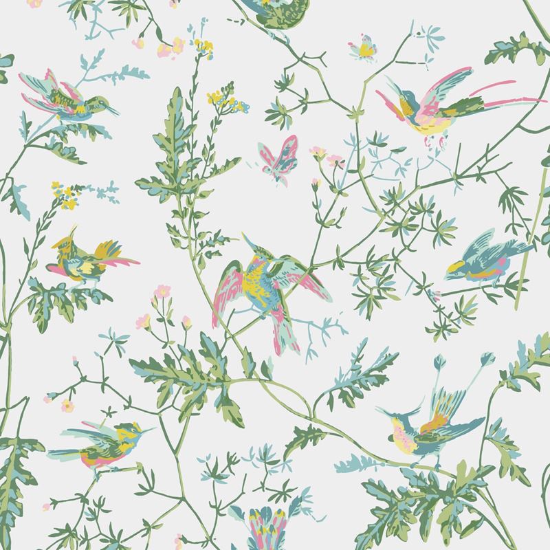Cole and Son 112/4015 Hummingbirds Wallpaper - Green and Pink Floral Design for Living Room & Bedroom Decor