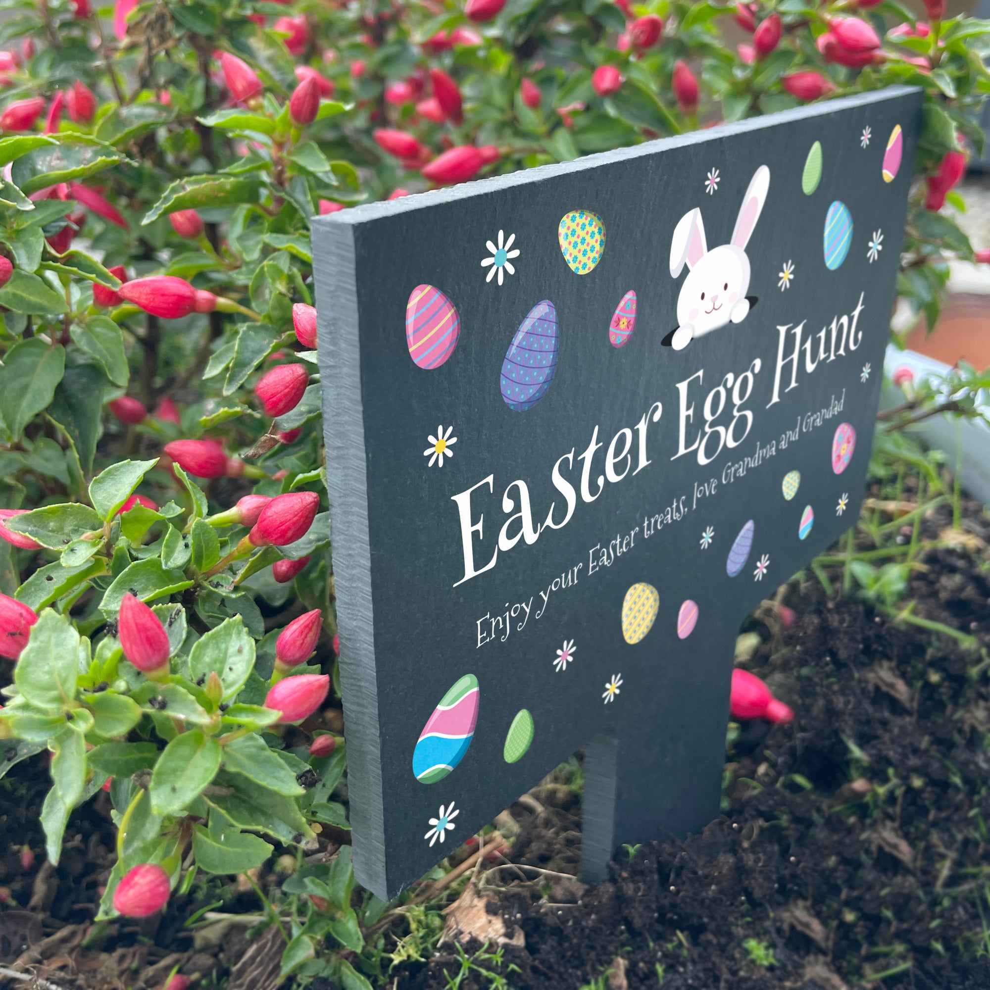 Personalized Pastel Easter Eggs Slate Garden Markers - Custom Name Plant Labels for Spring Gardening, Outdoor Decor & Easter Party Favors