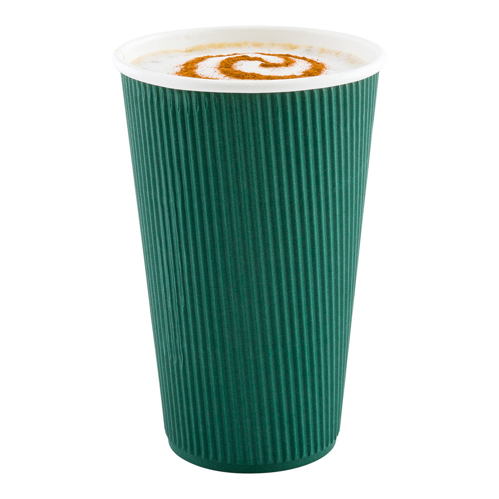 16 oz Eco-Friendly Forest Green Paper Coffee Cups with Ripple Wall - 3.5