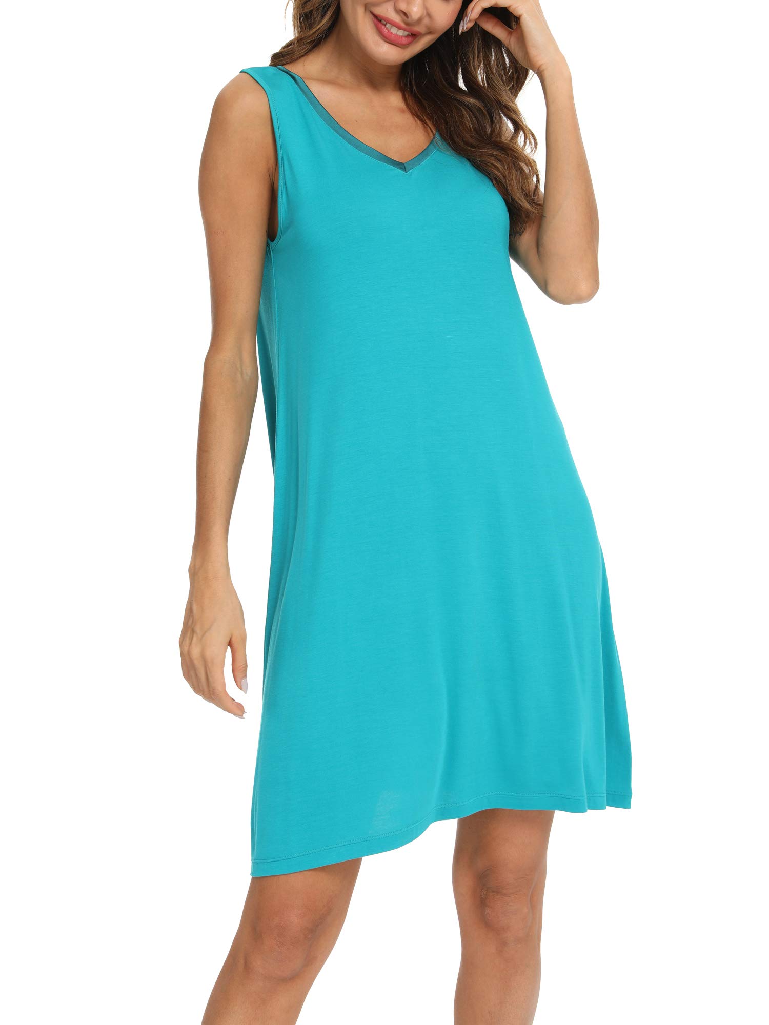 TIKTIK Women's Sleeveless Nightgown - Lightweight Sleepwear Pajama Dress with V-Neck, Plus Size S-4XL - Perfect for Summer Nights & Lounge Wear