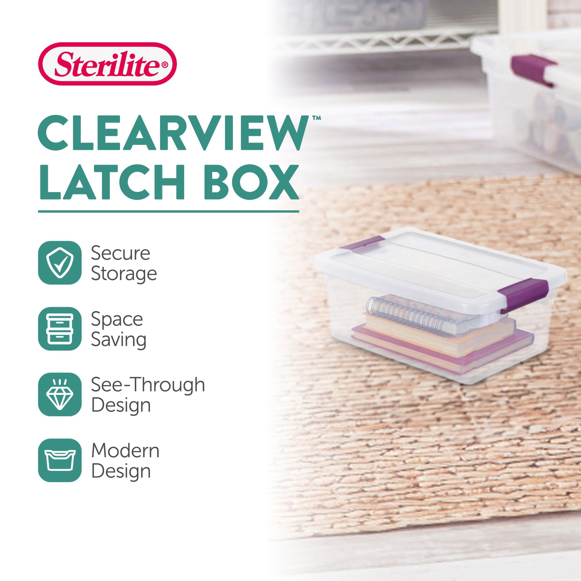 Sterilite 24-Pack 6 Quart ClearView Latch Storage Boxes - Stackable Plastic Organizer Bins for Home, Office & Closet Organization - Perfect for Toys, Crafts, Seasonal Decor & Pantry Storage