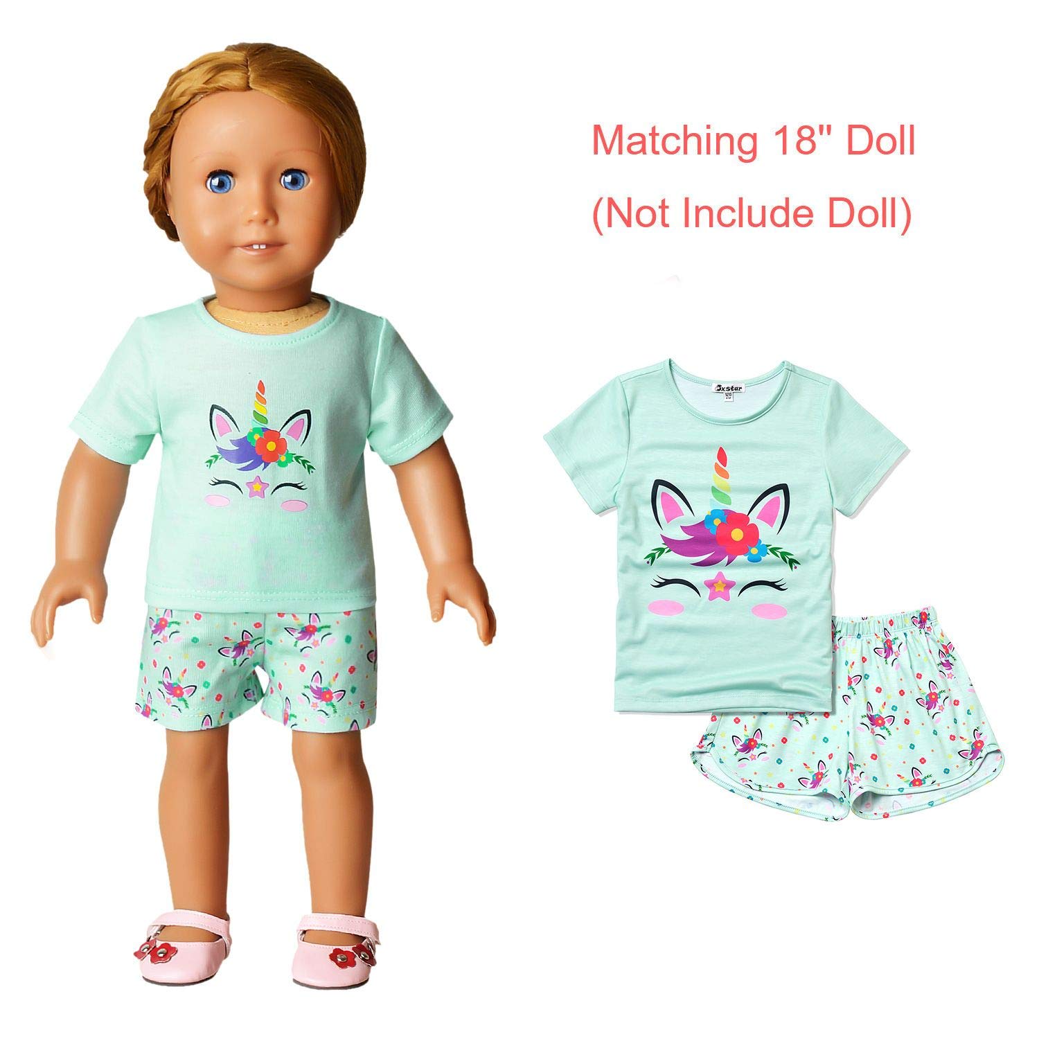 **Matching Unicorn Pajama Set for Girls & Dolls | American Girl Doll Clothes | Soft & Comfortable Kids Sleepwear for Bedtime & Playtime**