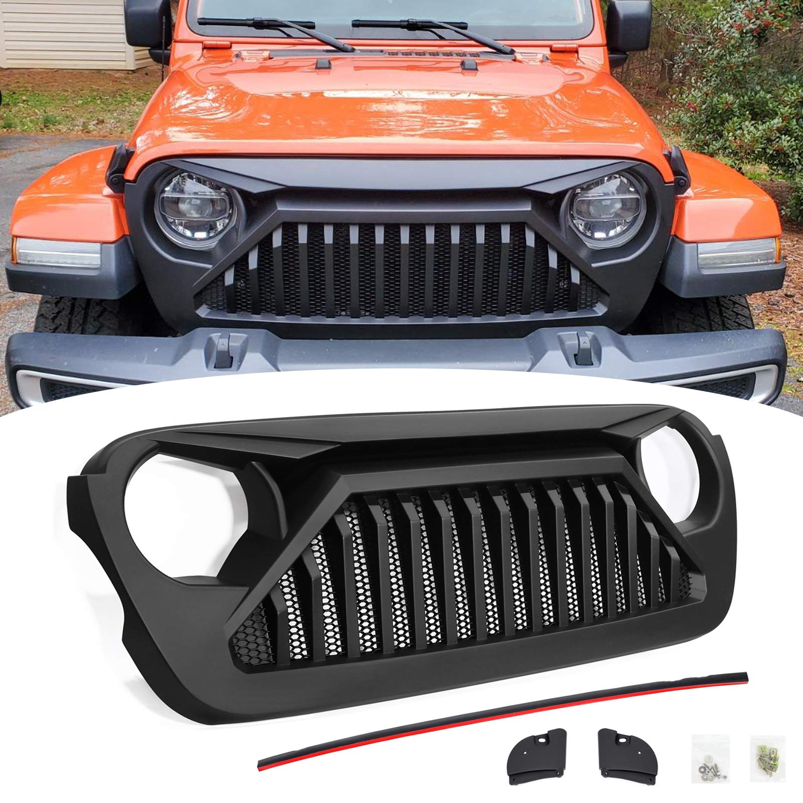 Jeep Wrangler JL JLU JT 2018-2022 & Gladiator Angry Vader Front Grille Replacement - Compatible with Unlimited, Rubicon, Sahara, Sport Models | Durable Aftermarket Grill Upgrade for Off-Road & Custom Look