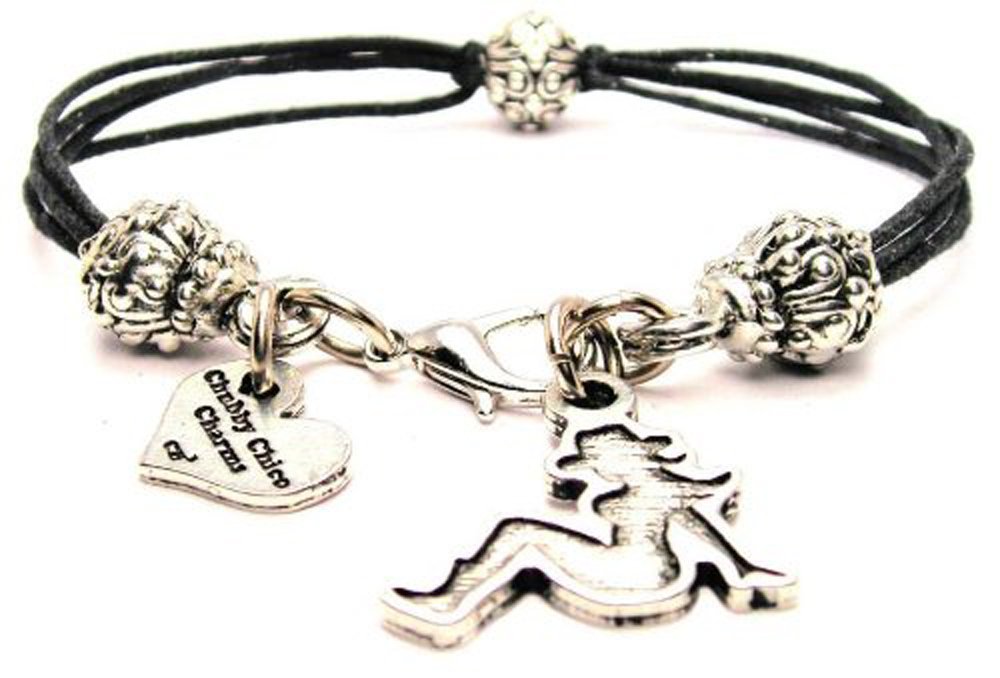 ChubbyChicoCharms Mud Flap Girl Cowboy Hat Pewter Beaded Black Waxed Cotton Cord Bracelet - 2.5