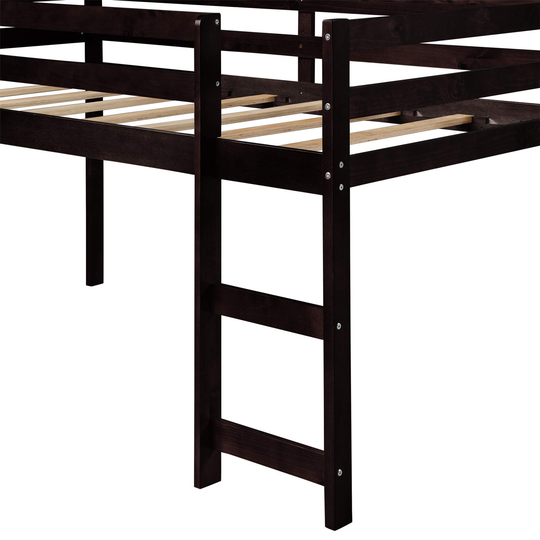 Harper & Bright Designs Twin Loft Bed with Slide - Wooden Low Profile Kids Loft Bed with Built-in Ladder & Safety Guard Rail - No Box Spring Required - Espresso Finish - Perfect for Small Bedrooms, Playrooms & Kids' Sleepovers