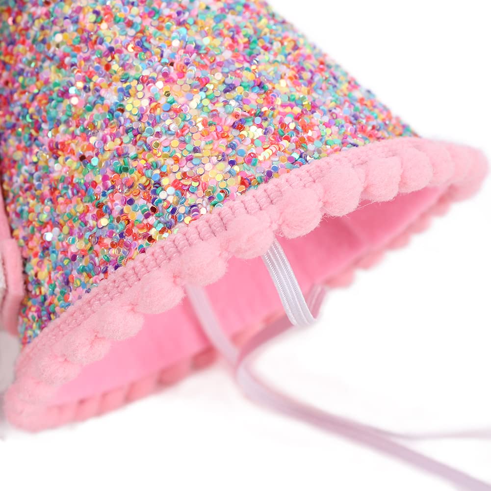 Sparkly Rainbow Cone Birthday Hat - Glitter Party Hat for Birthday Celebrations, Festive Rainbow Party Decorations - Perfect for Birthday Parties, Baby Showers & Carnival Events