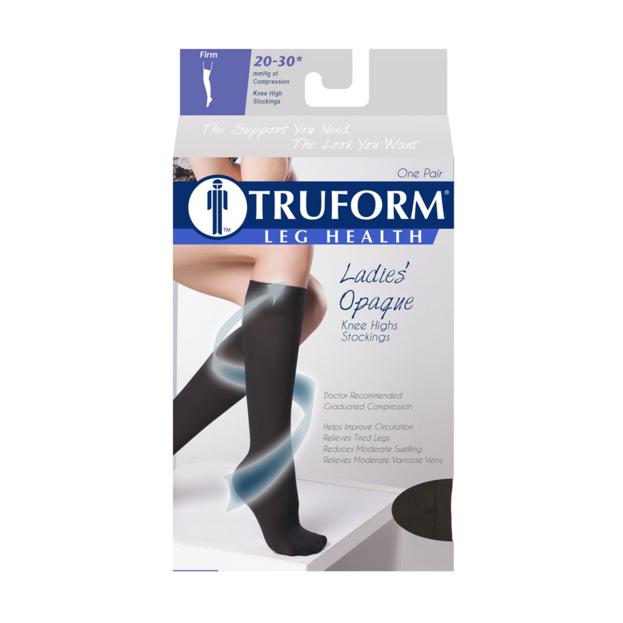 Truform Women's 20-30 mmHg Knee High Compression Stockings - Closed Toe Opaque Black Small | Medical Support Socks for Varicose Veins, Circulation & Travel Comfort