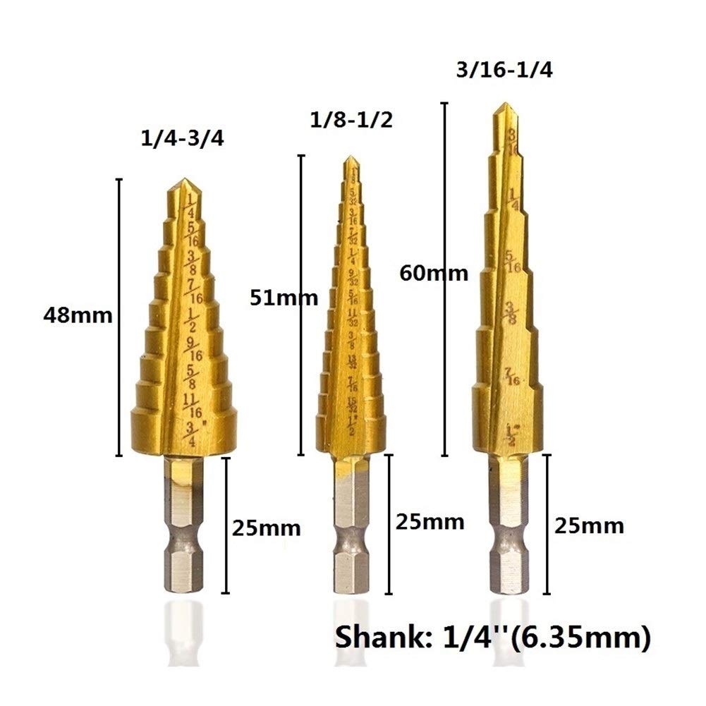 Titanium Coated HSS Step Drill Bit Set 1/8