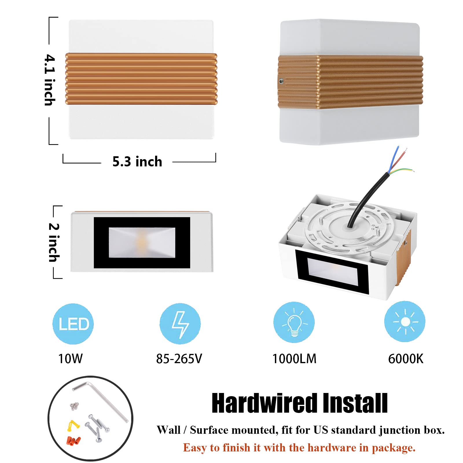 Kawell Modern LED Wall Sconces - 10W Up Down Wall Light Fixture for Indoor & Outdoor Use - Bedroom, Living Room, Stairs, Porch Lighting - Energy Efficient Cold White LED Wall Lamp for Hallway & Home Decor