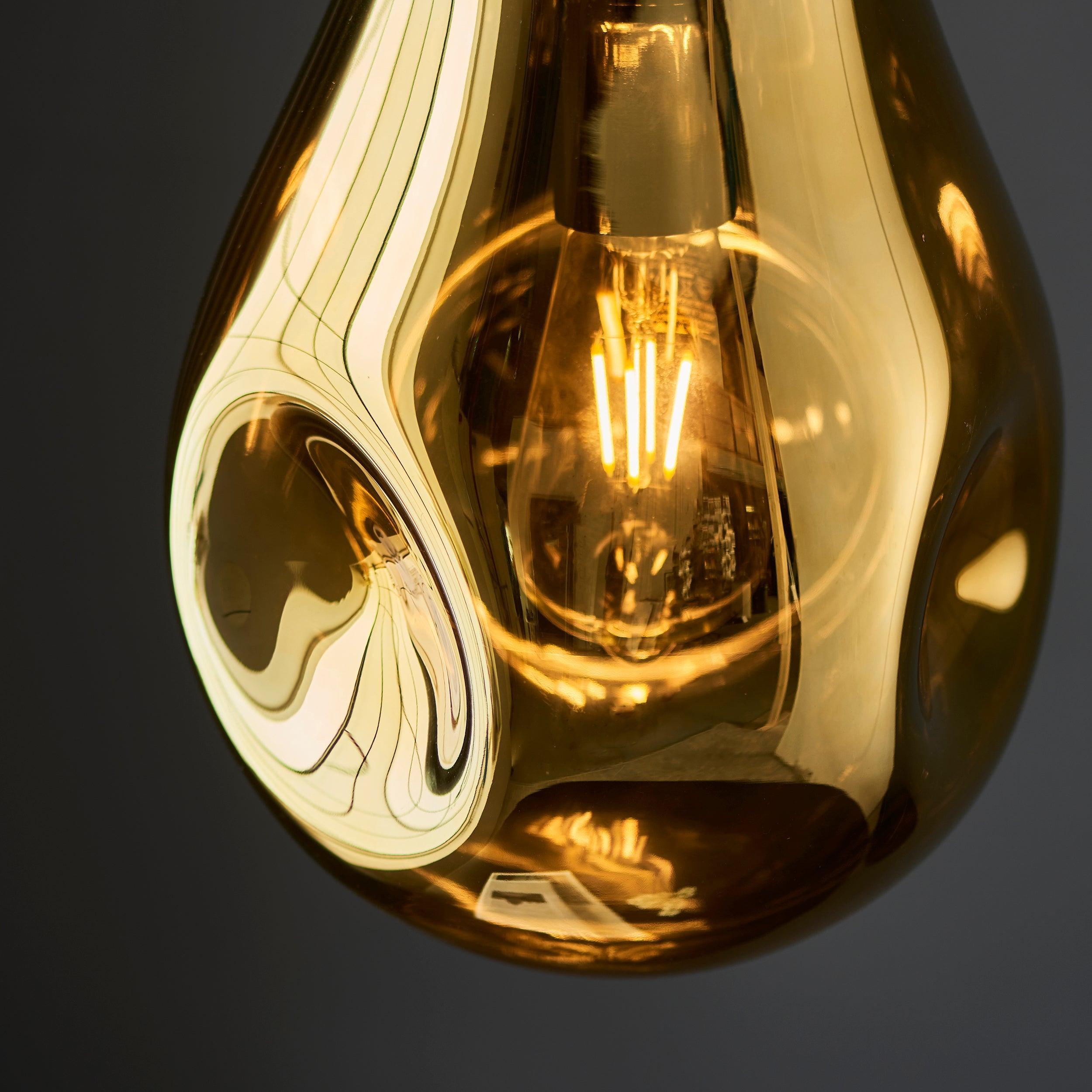 Dazzling Gold Metallic Glass & Chrome Pendant Light Fixture - Modern Dining Room & Kitchen Island Lighting