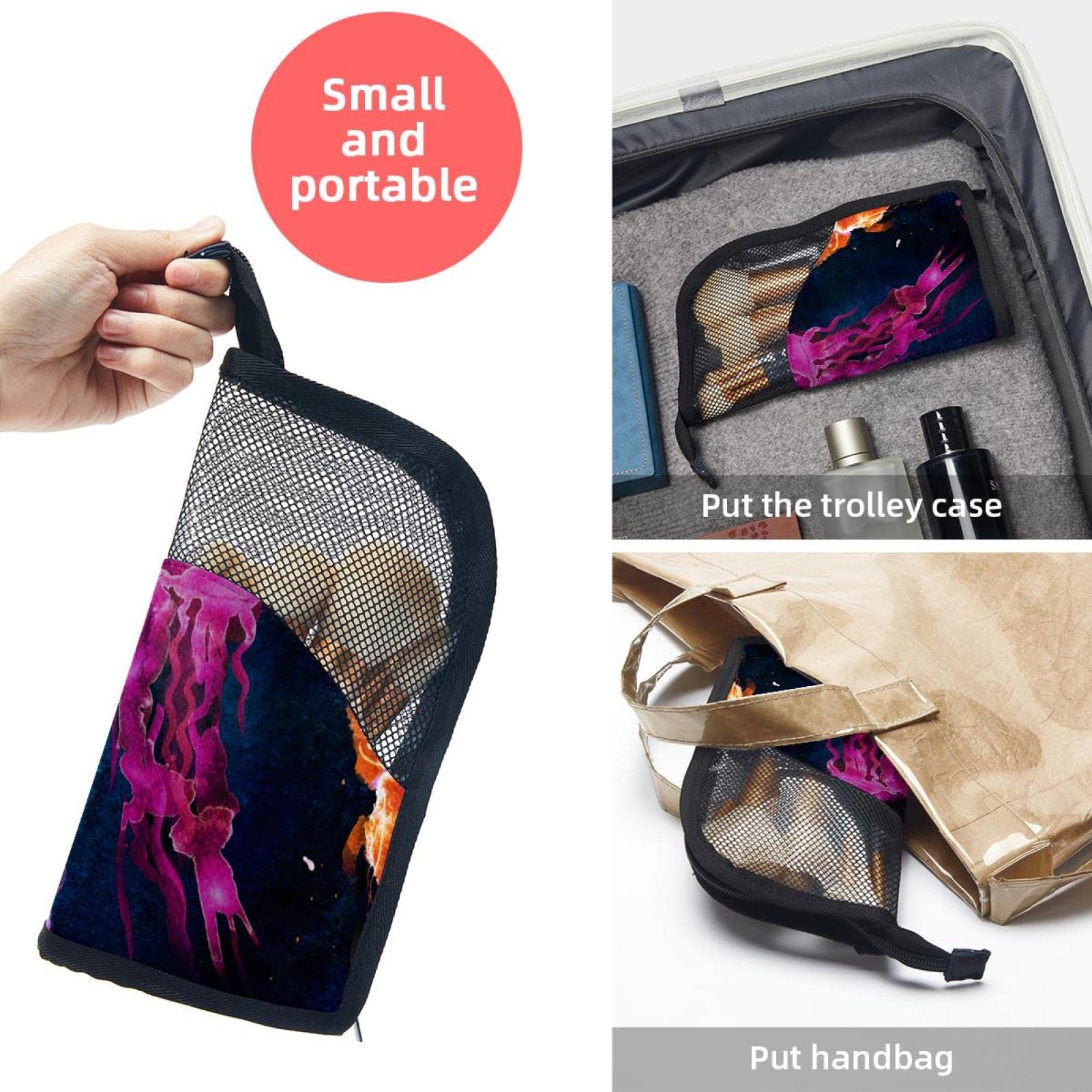 12-Piece Makeup Brush Organizer Bag with Ocean Watercolor Jellyfish Design - Portable Travel Cosmetic Brush Holder Case for Professional Artists & Beginners - Perfect for Home, Travel, and Salon Use