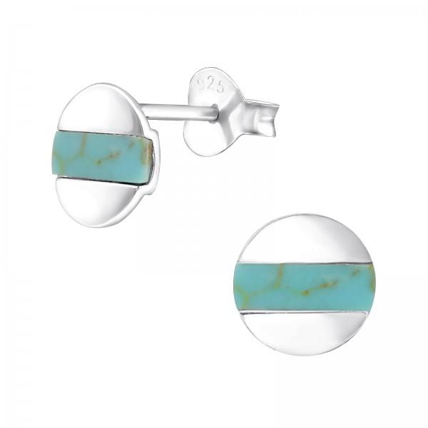 Green Turquoise Silver Round Stud Earrings for Women – Handmade Boho Jewelry for Everyday Wear & Special Occasions