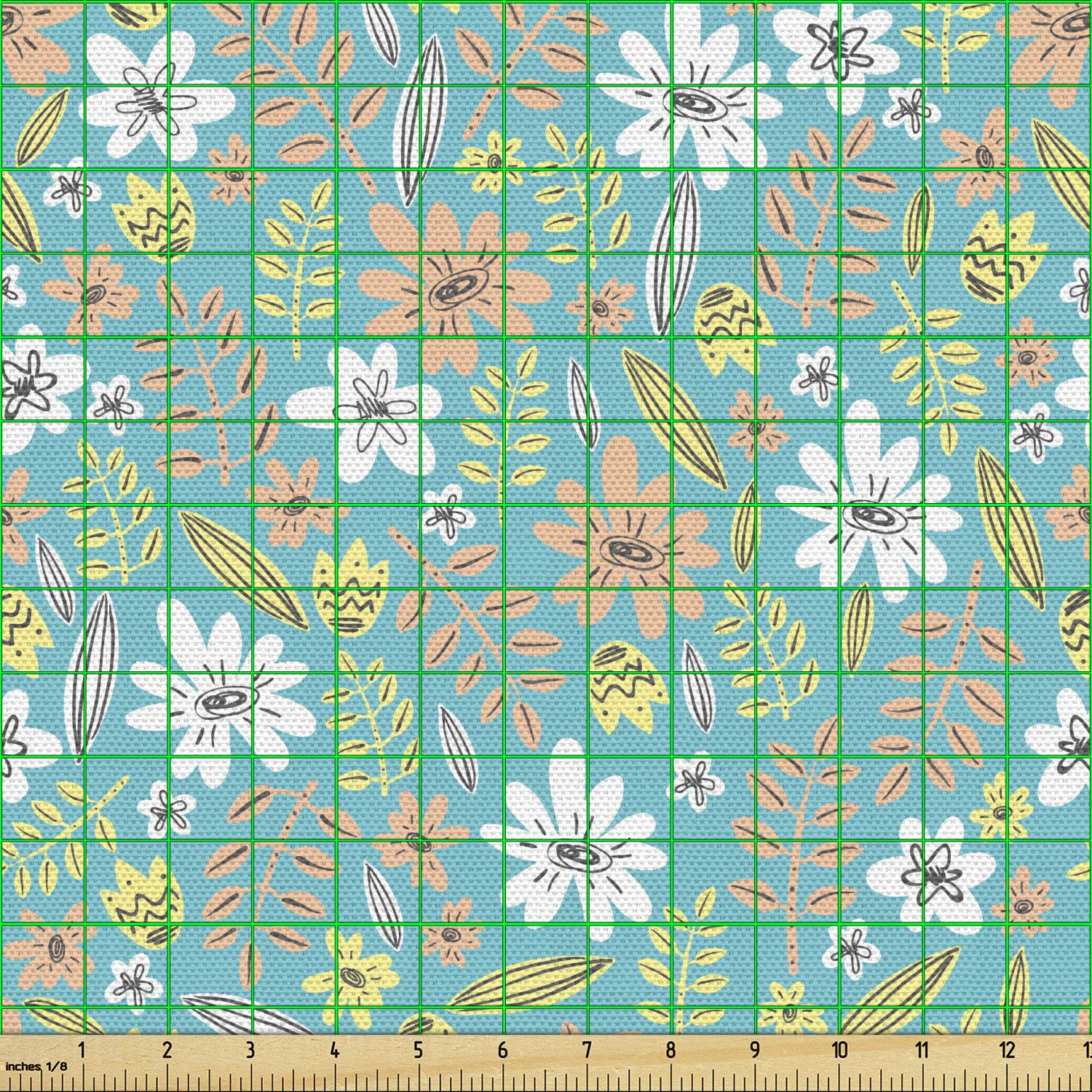 Ambesonne Floral Fabric by The Yard - Hand-Drawn Botanical Design for Upholstery, Curtains & Home Decor | 10 Yards Turquoise Peach Fabric | Perfect for DIY Projects, Sofa Covers & Decorative Pillows