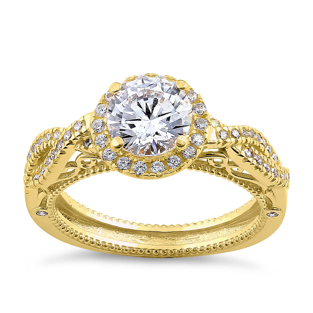 14K Yellow Gold Royal Twist Round Cut Cubic Zirconia Engagement Ring for Women - Perfect for Proposals, Anniversaries & Special Occasions