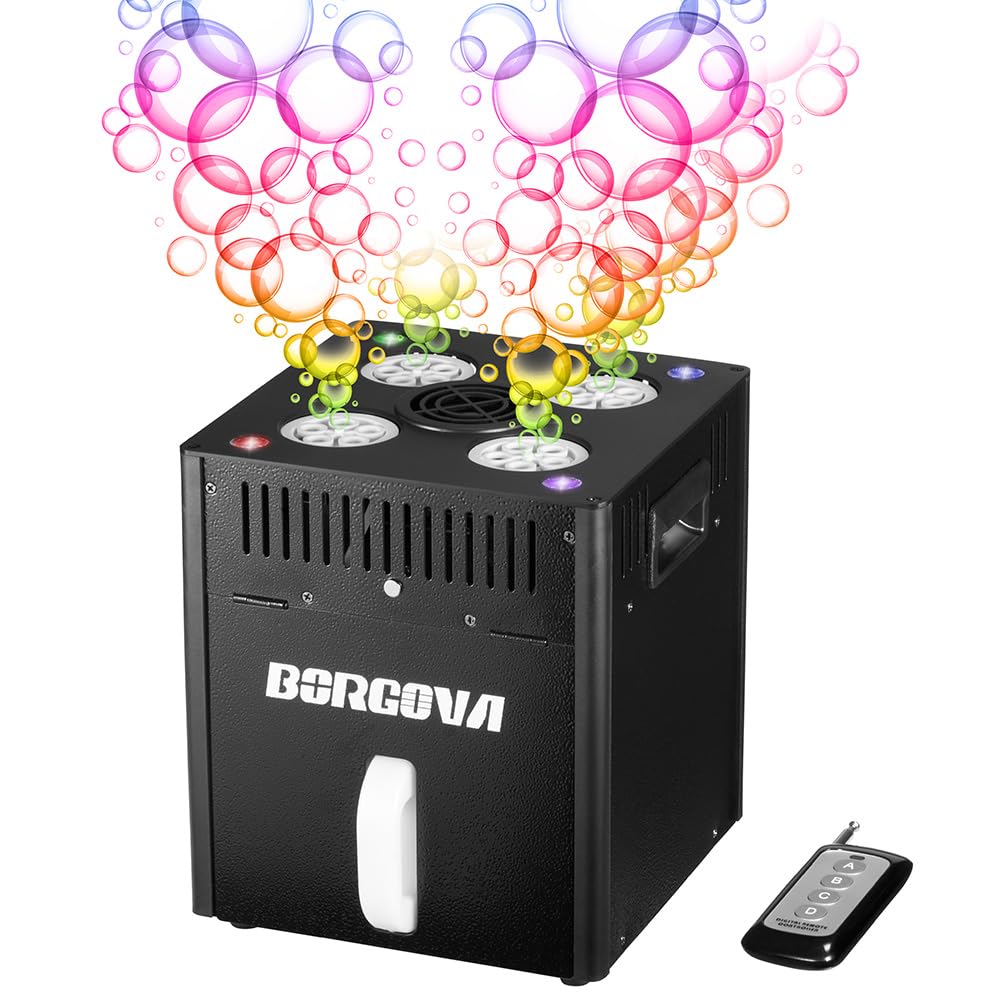 DMX Bubble Machine with LED Lights & Wireless Remote - Professional Fog & Bubble Blower for Weddings, Stage Performances, Kids Parties, Carnivals, and Outdoor Events