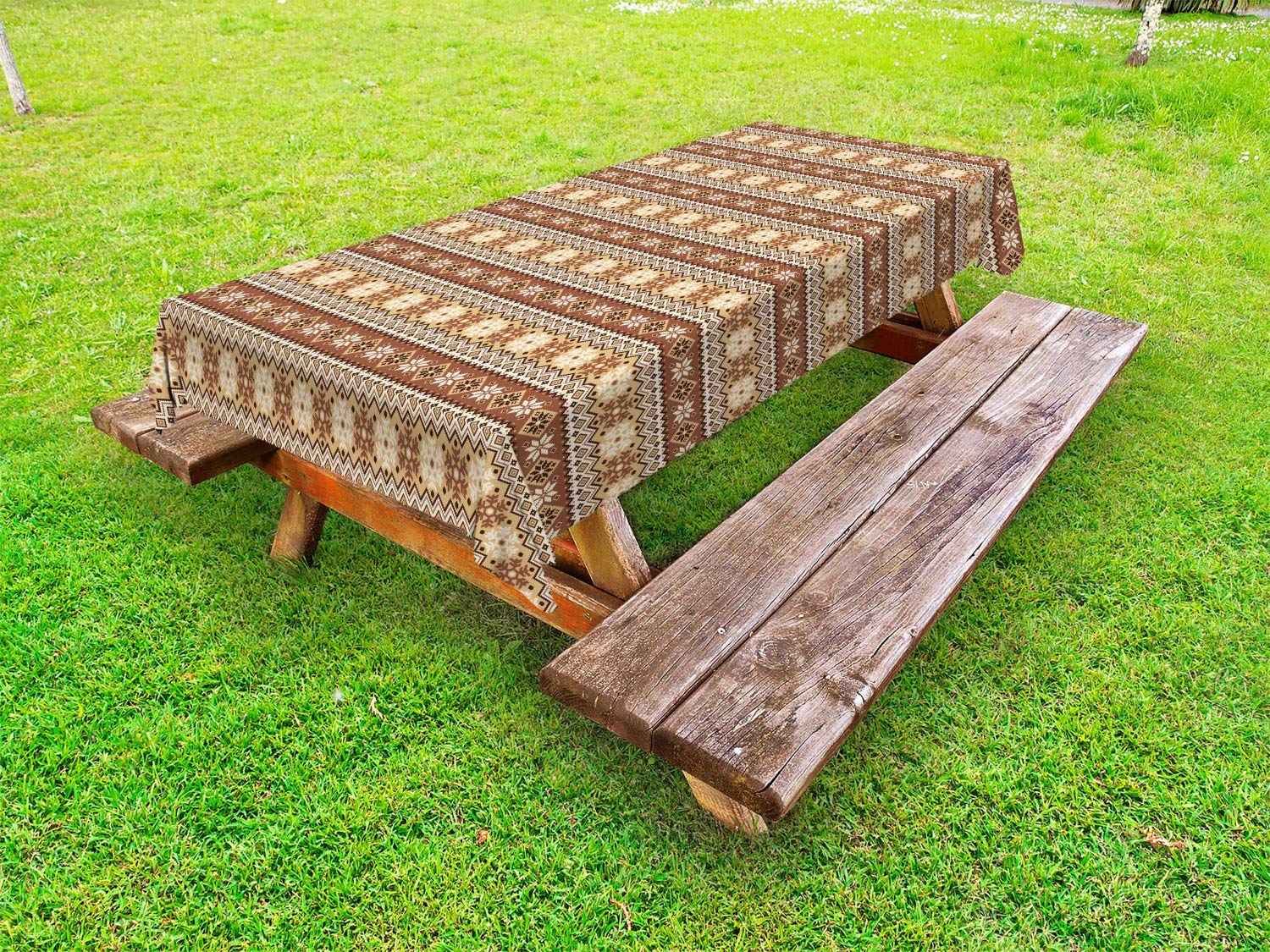 Ambesonne Nordic Outdoor Tablecloth - Vintage Scandinavian Style Traditional Pattern, Washable Picnic Table Cover 58