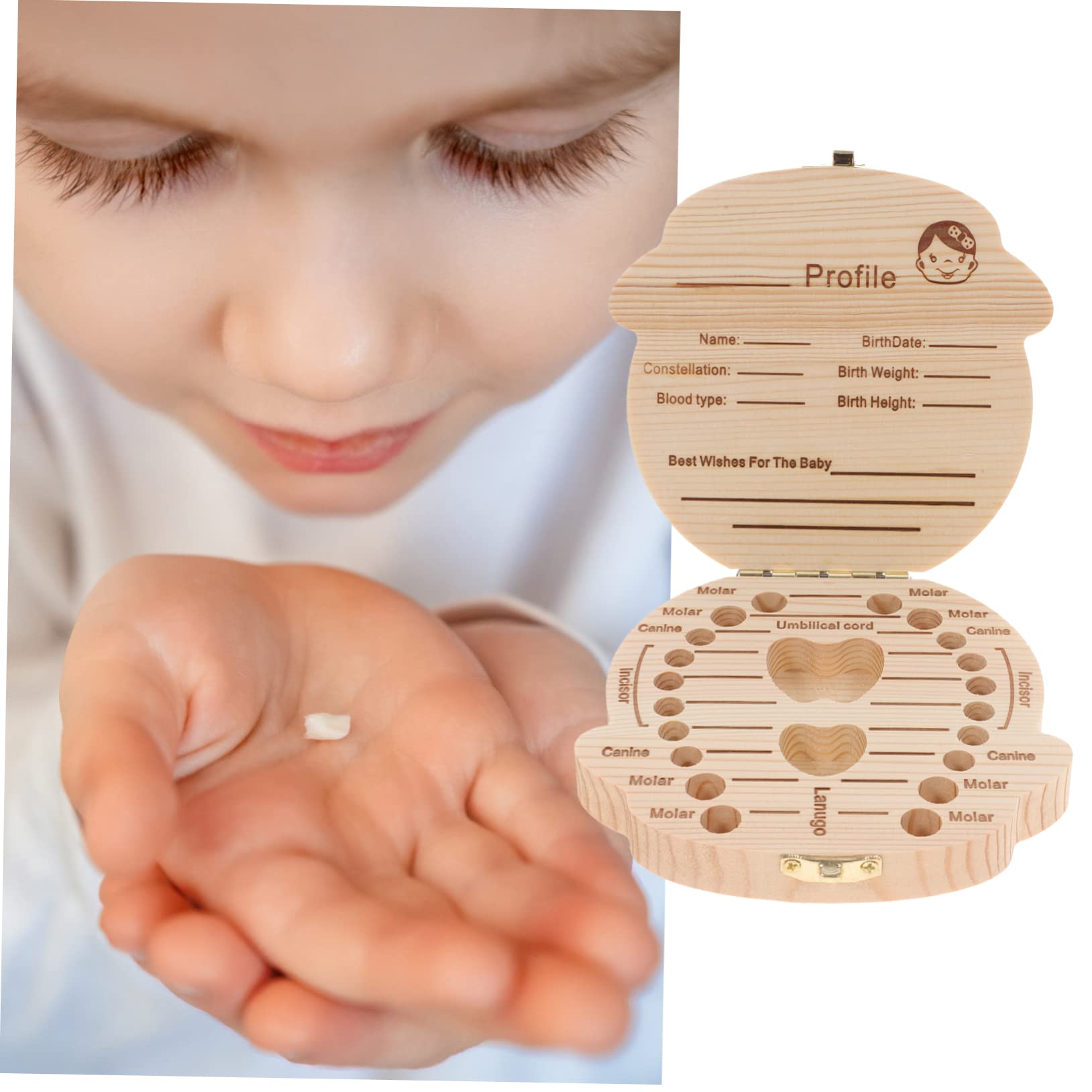 ULDIGI First Tooth Box - Baby Tooth Keepsake Wooden Storage Case with Cartoon Design for Girls | Perfect Baby Shower Gift & Milestone Memory Keeper