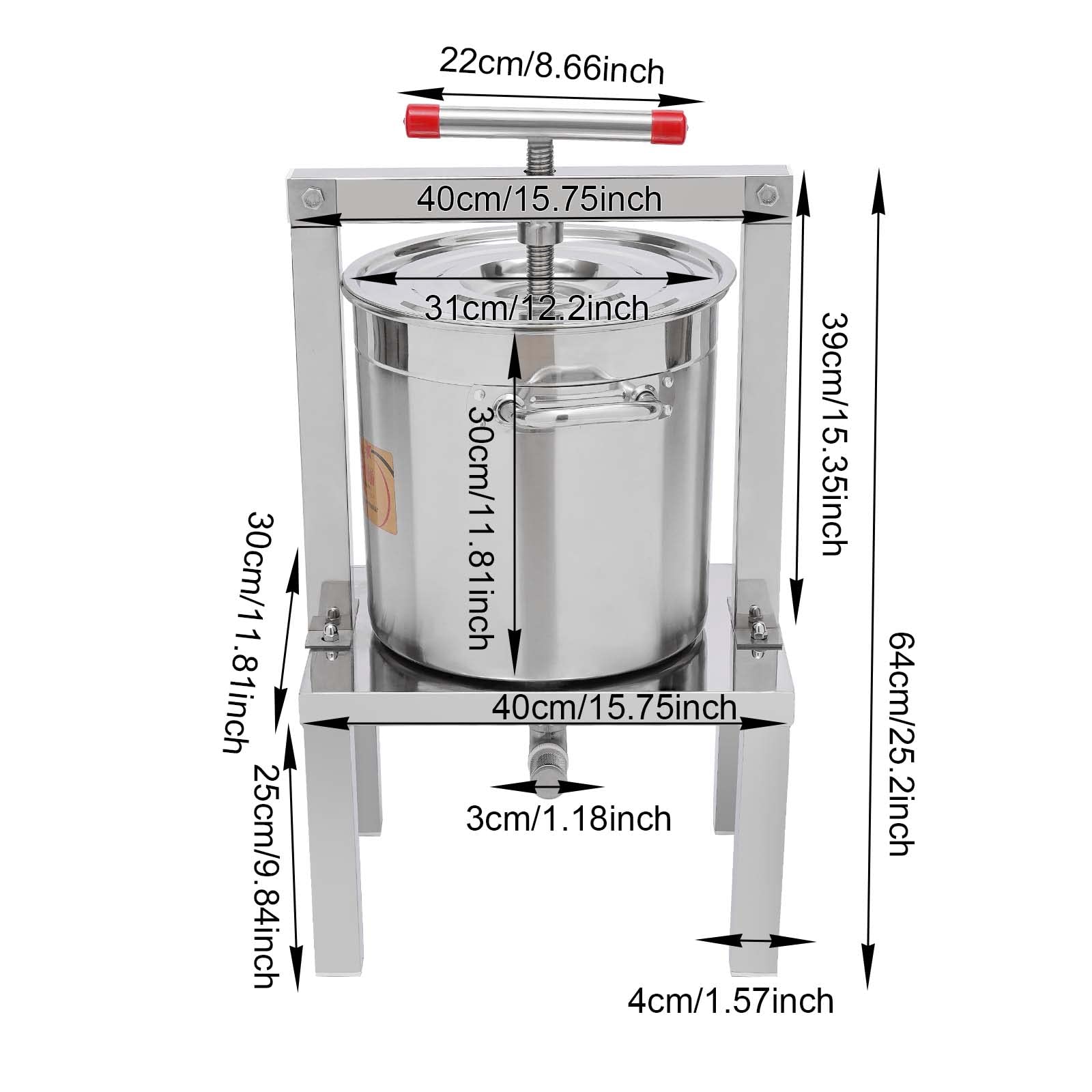 448Oz Large Stainless Steel Honey Presser & Beeswax Extractor - Adjustable Height for Farms, Beehives, Commercial Use - Perfect for Fruit Stores, Food Factories & Home Beekeeping