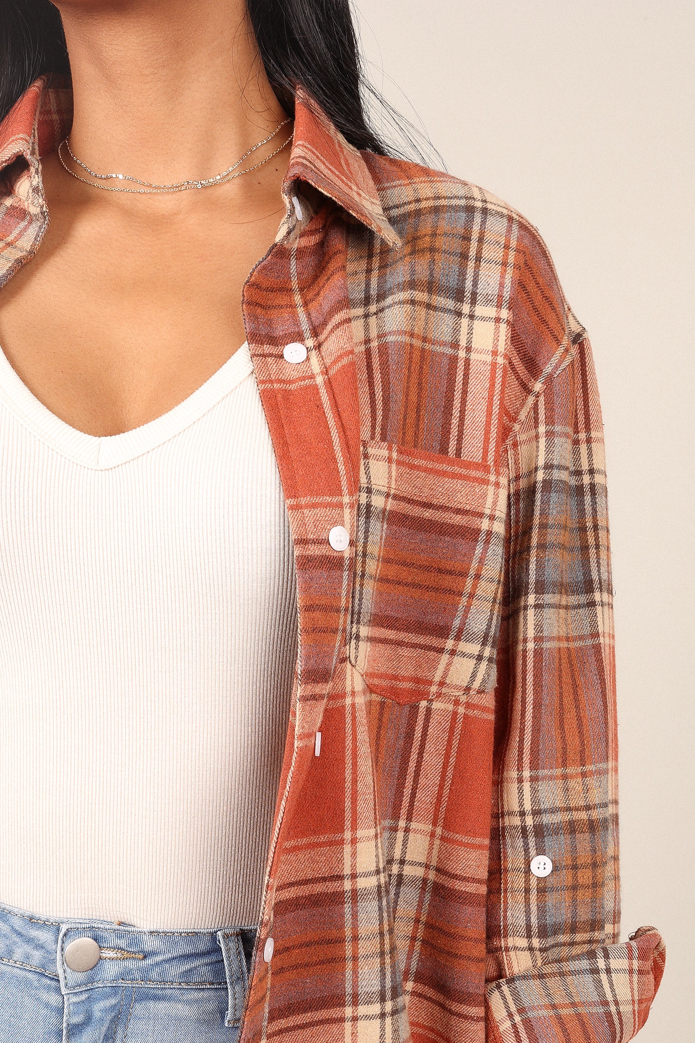 Alexa Plaid Button Down Shirt for Women - Classic Brick Red Flannel Shirt | Casual Office Wear, Fall Layering & Outdoor Activities